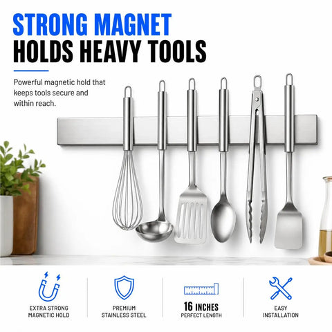 16 Inch Stainless Steel Magnetic Knife Bar for Kitchen Storage and Home Organization holding utensils