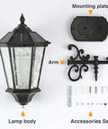 Large 21 Inch Solar Wall Lantern Outdoor Light Dimmable Dusk To Dawn Waterproof Aluminum Housing Glass Fixture Two Pack parts
