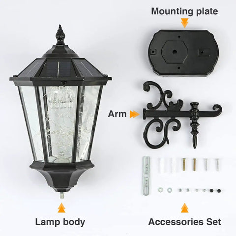 Large 21 Inch Solar Wall Lantern Outdoor Light Dimmable Dusk To Dawn Waterproof Aluminum Housing Glass Fixture Two Pack parts