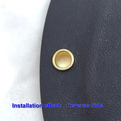 Brass Eyelet Rivets for Holsters 100 Pc Set 8 9 8.4mm Size Gold Color with.294 Inch Under Flange, reverse installation view