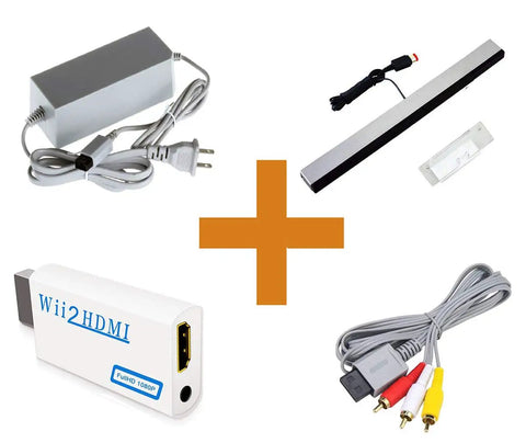 4 In 1 Wii Replacement Cables Set AC Power Adapter HDMI Converter Wired Motion Sensor Bar And Composite AV Cable