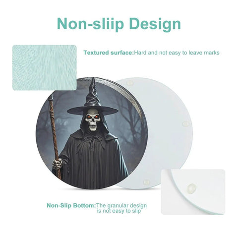 Tempered Glass Cutting Board With Non Slip Base Round Chopping Block For Kitchen And Charcuterie, skeleton design, textured surface