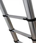 Fourteen And A Half Foot Telescoping Ladder For Home Use Lightweight Aluminum Retractable Collapsible Step Ladder close-up of locking rungs