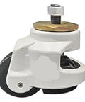 Badass Industrial Leveling Casters Top Tier Nylon Heavy Duty Roller Wheels With Adjustable Screw And Flat Mount Brackets Precision Equipment Stabilizers Rolls Like Butter, showing white nylon wheel and adjustable screw.