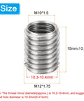 PATIKIL thread adapter sleeve converting M12*1.75 male to M10*1.5 female, stainless steel, 15mm length.