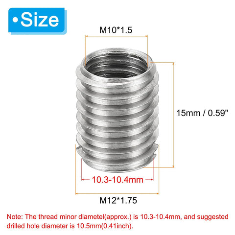 PATIKIL thread adapter sleeve converting M12*1.75 male to M10*1.5 female, stainless steel, 15mm length.