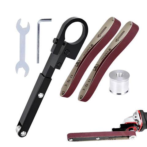 Rock Solid Angle Grinder To Belt Sander Adapter Clamps Securely For Table Mounting Whisper Quiet Wood Sanding Smooth Metal Polishing And No Sweat Diy Upgrades parts and accessories including clamps and wrenches.