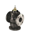 Rock Solid Two Point Five Inch Three Way Mixing Flanged Globe Valve With MP84 Pneumatic Spring Return Actuator, durable cast iron construction.
