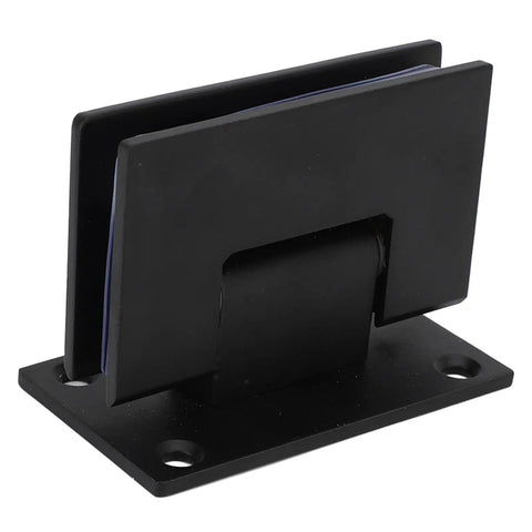 Frameless Glass Shower Door Hinge In Stainless Steel, Dual Direction Close For 8 To 12mm Thick Glass, black finish detail view.