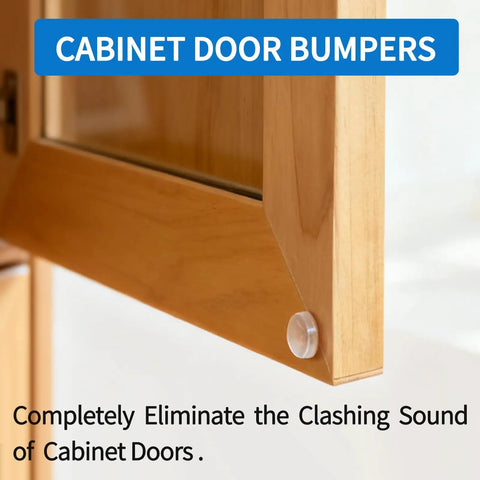 Close-up of wood cabinet door with bumper add-on