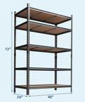 Heavy Duty Metal Shelving Rack With Five Adjustable Levels For A Tough Garage Storage Setup And Workshop Organization Delivers A Solid Workhorse Three Thousand Two Hundred Pound Load Rating, 72 x 48 x 24 inches.