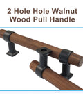 Two Pack Wooden Drawer Pull Handles Set With 128mm Center Hole Spacing for cabinets, classic T-bar design, walnut finish, two-hole installation