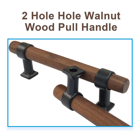Two Pack Wooden Drawer Pull Handles Set With 128mm Center Hole Spacing for cabinets, classic T-bar design, walnut finish, two-hole installation