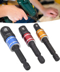 Heavy Duty Socket Adapter Set Includes Three Piece Hex Shank Drill Extension Bits With 4 38 And 2 Inch Lengths For Screwdriver Electric And Pneumatic Tools Conversion Kit Making Your Job A Total Breeze, three socket adapters with colored rings
