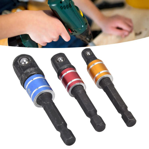 Heavy Duty Socket Adapter Set Includes Three Piece Hex Shank Drill Extension Bits With 4 38 And 2 Inch Lengths For Screwdriver Electric And Pneumatic Tools Conversion Kit Making Your Job A Total Breeze, three socket adapters with colored rings