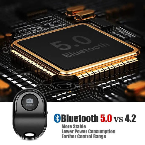 Upgraded Bluetooth 5.0 Remote Shutter For iPhone And Android Cameras chip with features highlighted