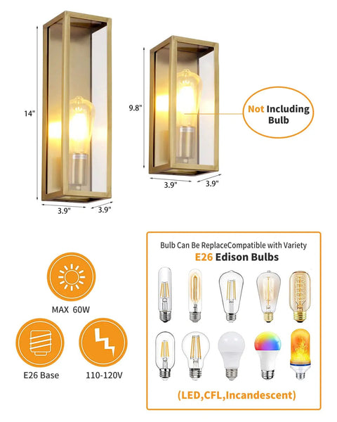 Outdoor Wall Light Waterproof Exterior Sconce With A Dope Brushed Brass Frame And Clear Glass Shade For Porch Entryway Or Front Door E26 Base Socket Bulb Not Included Weather Resistant Durable Outdoor Lighting Fixture