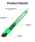 Green retractable box cutter knife, 4-pack, ABS plastic shell, high-carbon steel blade, safety lock, Amazon brand