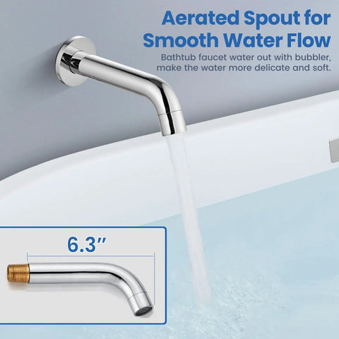 Aerated chrome spout for smooth water flow, part of the 3 Function Rain Shower System With Handheld Shower And Tub Spout 10 Inch Chrome Shower Head Wall Mount Bath Spa Upgrade