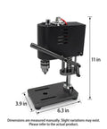 Compact bench drill press, 11 in tall, 6.3 in base, steel chassis, ideal for wood and metal work. Knock Out Any Quick Drill Job With Compact Bench Drill Press Powered By Reliable Copper Motor Seven Speed Switches And Zero Play Alignment For Smooth Wood Metal Work.