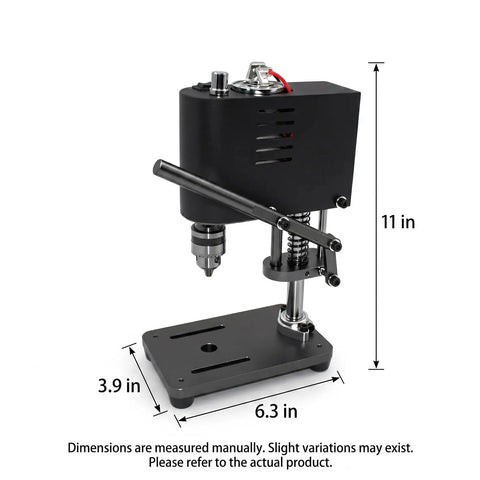 Compact bench drill press, 11 in tall, 6.3 in base, steel chassis, ideal for wood and metal work. Knock Out Any Quick Drill Job With Compact Bench Drill Press Powered By Reliable Copper Motor Seven Speed Switches And Zero Play Alignment For Smooth Wood Metal Work.