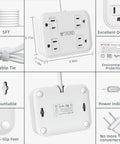2 Prong To 3 Prong Power Strip Converter With 4 Outlets And 4 USB Ports, 5ft Extension Cord, Wall Mountable features overview