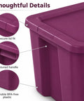 Top Shelf 18 Gallon Storage Bin With No Sweat Snap On Lid showcasing secure lid fit, textured handle, and durable BPA-free plastic.