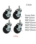 Pack Of Four 3 Inch Rubber Wheels With Silent Stem Casters For Wear Resistant Solid Furniture Heavy Duty M8 M10 M12 Size Swivel Wheels