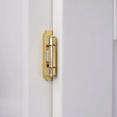 50 Pack Half Inch Overlay Brushed Gold Cabinet Hinges For Face Frame Cabinets installed on white cabinet