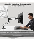 Top Shelf Rotating Mechanical Monitor Arm Desk Mount Flexible Angles Fits Up To 2 Screens Ergonomic Setup with adjustable height and rotation.