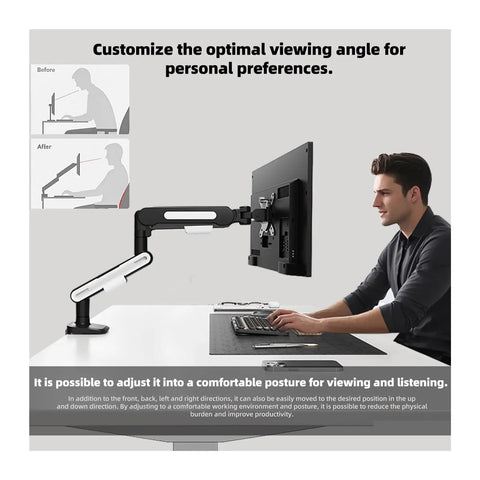 Top Shelf Rotating Mechanical Monitor Arm Desk Mount Flexible Angles Fits Up To 2 Screens Ergonomic Setup with adjustable height and rotation.