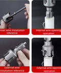 Premium Integrated Internal And External Pipe Threading Toolkit Upgraded For 1/2 Inch 3/4 Inch 1 Inch PVC And Steel Pipes showing inner and external wire installation operations.