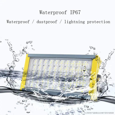 Built Like a Tank 300W LED Flood Light IP67 Waterproof Rated, immersed in water, showcasing durability and protection features.