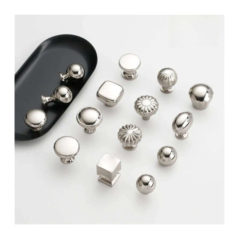 Titanium Silver Zinc Alloy Cabinet Door Handle Set for Cupboard and Wardrobe Pulls, various knob designs, Model 6197