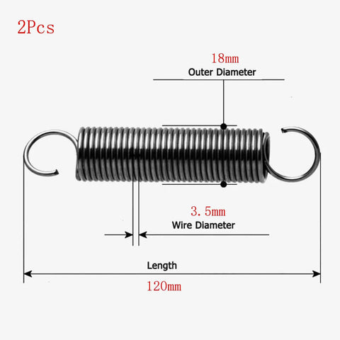 Heavy Duty Dual Hook Tension Springs Made From Spring Steel That Are Just The Right Size At 3.5mm Wire And 18M Outer Diameter showing dimensions.