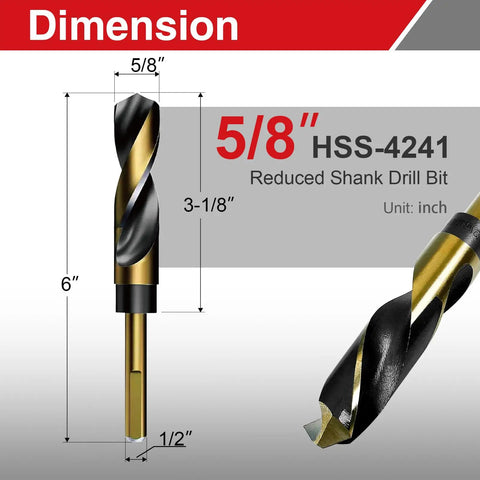 Diagram of Five Eighth Inch Drill Bit In High Speed Steel 4241 With 10mm Shank Black Oxide Coated showing dimensions