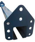 Close-up of Unibilt Blue Enclosed Conveyor Track With Yokes Five Foot Long Workhorse, showing pre-welded yoke design.