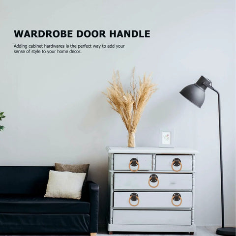2 Pack Vintage Rope Handle Drawer Pulls For Cabinets And Drawers on a dresser, beside a lamp and couch in living room setting.