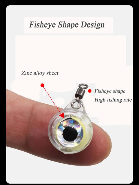 Close-up of Ten Pack Small Fisheye Mini Underwater Lure Light For Night Fishing, fisheye shape, zinc alloy sheet, red glow