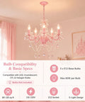 Pink Crystal Chandelier For Girls Room Kid Friendly 5 Light Small Kids Chandelier With Durable Acrylic Crystals in a bedroom