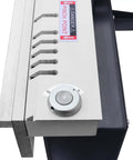 Close-up of Pro Grade 48 Inch Magnetic Box And Pan Sheet Metal Brake with clamp points and control knob visible