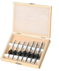Top Shelf Seven Piece Countersink Drill Bit Set For Woodworking Craftsmen in a wooden box with heavy duty bits.