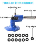 Portable Ring Stretcher And Expander Tool Featuring 13 Heavy Duty Dies For No Sweat Jewelry Resizing with non-slip handle.