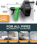 Snake Drain Auger For DIY Plumbing, 16 Ft Flexible Drain Snake Spiral, lightweight and handheld tool for all pipes 1.5-3 inches