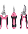 All In One Three Piece Gardening Pruning Set With Bypass Pruners Straight Snips And Floral Shears Pink