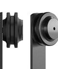 Sliding Barn Door Hangers I Shape Black 2 Pack For 170 Lb Doors Heavy Duty Fits 1 3 8 Inch To 1 3 4 Inch Panels Solid Steel Construction With POM Wheels Includes 2 Hangers 4 Long Screws End Caps Floor Guide