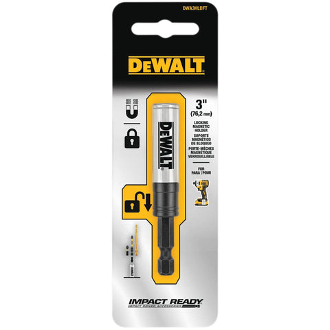 Packaging of Three In One Impact Ready Bit Holder With Magnetic Retention And Locking Mechanism For 1 Inch Screw Driving Bits And 1/4 Inch Hex Shank Accessories Slim 11mm Profile For Tight Spaces Fast Drilling And Driving