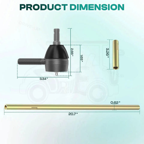 Dimensions of Club Car Golf Cart Steering Kit With Tie Rod Ball Joints And Rack Pinion Drag Link For DS Turf Carryall Villager 1984 To 2008 Gas And Electric Carts Not For 2009 And Up.