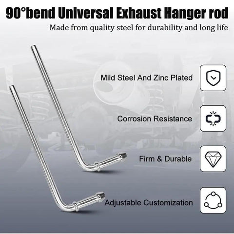 Universal 90 Degree Bend Exhaust Hanger Rods With Weld Bracket Kit Fit Most Cars, Perfect For DIY Mods To Stabilize Pipes And Kill Extra Vibration Noise Like A Pro