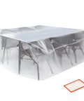 Beefy Heavy Duty Waterproof Patio Table And Chair Cover For Outdoor Furniture, Large Rectangular Universal Fit, clear with red patch included